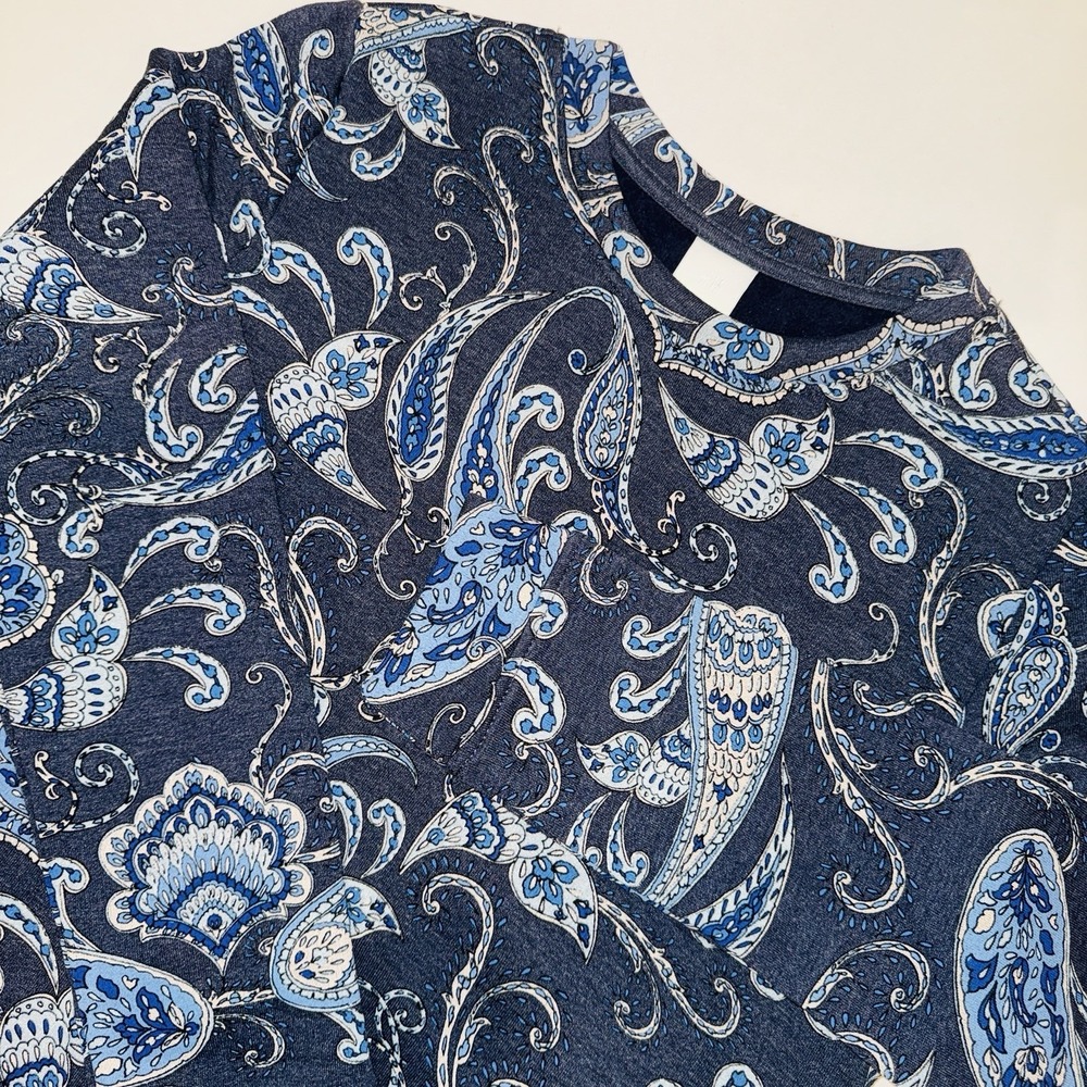 H&M Paisley Crewneck Sweatshirt XS Navy Blue Boho Eclectic Grandpa Cottagecore